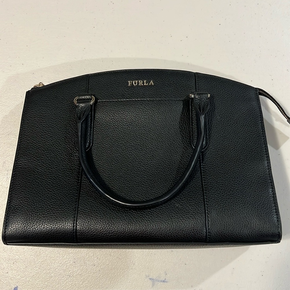 Furla Black Bag, Top handle, full grain leather